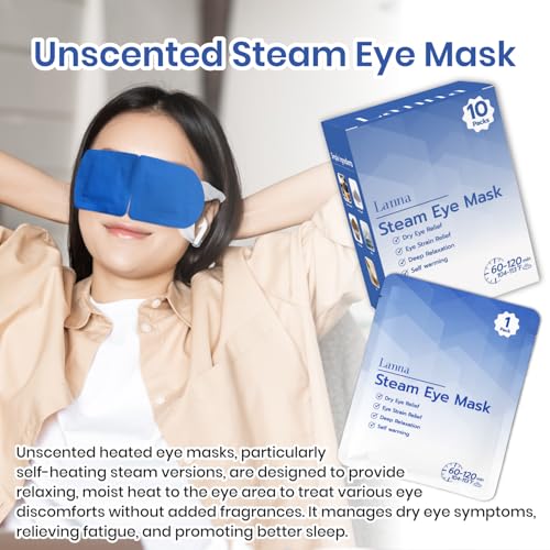 LANNA Heated Steam Eye Mask, Disposable 120 Minutes, Blue Unscented, 10 Pcs - color: Unscented Blue, size: 10 Eye Masks