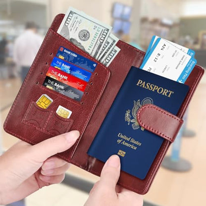 Passport Holder for Travel Essentials Wallet Cover Case Women Men Gift - color: D-Wine Red