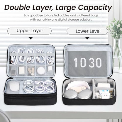 Electronic Organizer Travel Case, Double Layer Cable Organizer Bag - color: black