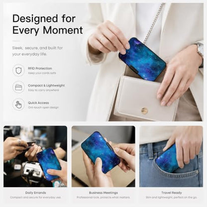 Credit Card Holder RFID Aluminum card case Wallet starry sky mini Wallet - color: Galaxy Sky