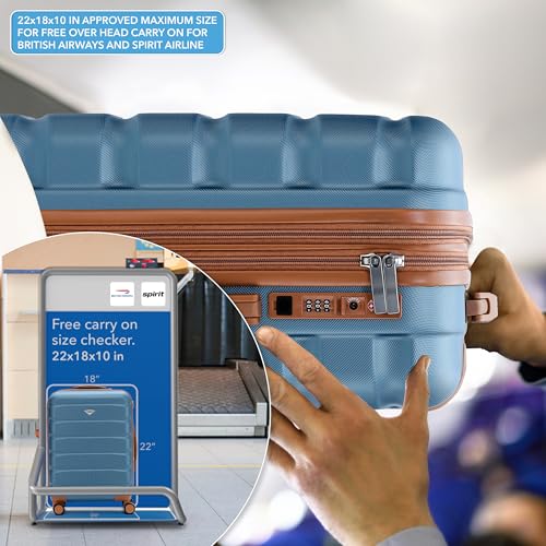 Flight Knight 22x18x10 Expandable Carry On Suitcase Hardside TSA Lock & USB C Port Lightweight Luggage Silent Double Spinner Wheels Maximum Spirit Overhead Carry-On Bag Airlines Approved Blue/Tan - color: Blue/Tan, size: 22x18x10"