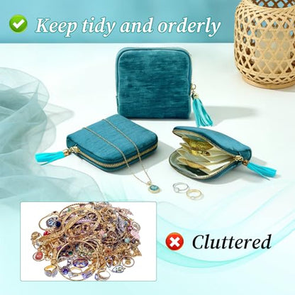 2PCS Travel Jewelry Case,Portable Soft Velvet Jewelry Travel Pouch-Blue - color: Blue-2PCS