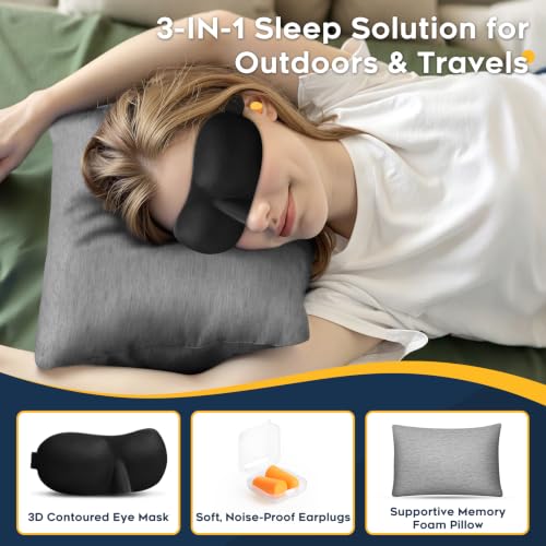 CushyOasis Camping Pillow Set with Travel Pillow, Eye Mask, Earplugs Small - size: Small