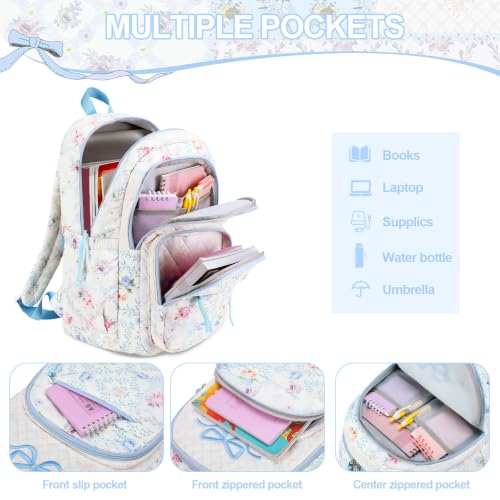DIGOBAY Quilted Backpack for Girls, Girls Backpack w/Lunch Box Pencil Case - color: Patchwork Floral Print