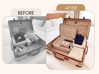 Luxury Travel Jewelry Organizer for Men & Women, Large Customizable Case - color: Brown