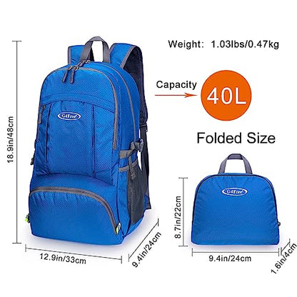 G4Free 40L Lightweight Packable Hiking Backpack, Waterproof Travel Daypack - color: Blue