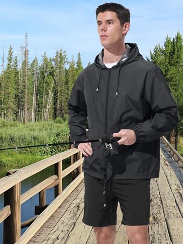 UIQUR Mens Rain Jacket Raincoat Waterproof Windbreaker - color: Black, size: Large