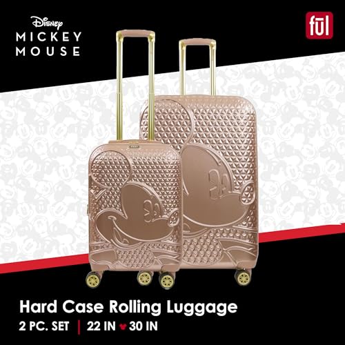 FUL Disney Mickey Mouse 2 Piece Rolling Luggage Set, Gold - color: Mickey Mouse - Rose Gold