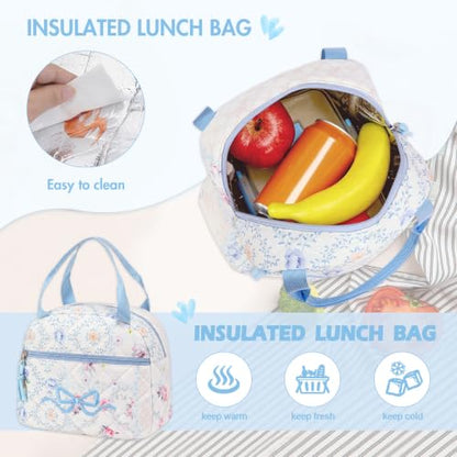DIGOBAY Quilted Backpack for Girls, Girls Backpack w/Lunch Box Pencil Case - color: Patchwork Floral Print