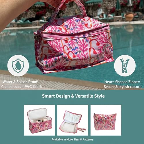 Extra Small Cosmetic Bag – Splash-Proof Travel Makeup Pouch with PVC Lining, Compact Bridal & Bridesmaid Toiletry Bag, Easy-Clean Cosmetic Case – Strawberry Vine - color: Strawberry Vine, size: Extra Small Cosmetic Bag