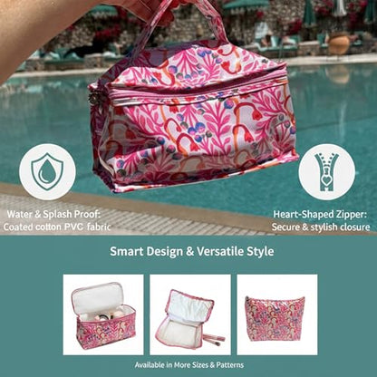 Extra Small Cosmetic Bag – Splash-Proof Travel Makeup Pouch with PVC Lining, Compact Bridal & Bridesmaid Toiletry Bag, Easy-Clean Cosmetic Case – Strawberry Vine - color: Strawberry Vine, size: Extra Small Cosmetic Bag