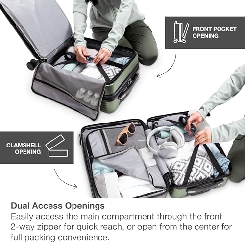 Traveler's Choice Mykel Dual Opening Polycarbonate Hardside Suitcase with Sleeve and Ergonomic Handle - color: Green