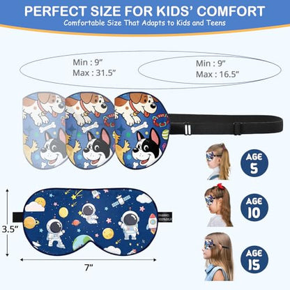 Kids Silk Sleep Mask, 100% Mulberry Silk Eye Mask with Adjustable Strap - color: Space Style