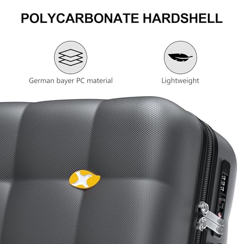 MGB 26" Hardside Suitcases with Wheels,Medium Checked Luggage,Charcoal Grey - color: Charcoal Grey, size: Checked 26 Inch