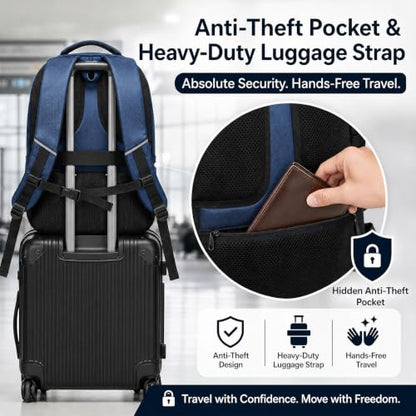 Amovee Laptop Backpack,Work Computer Bag, Airline Approved Carry-On Bookbag - color: Navy Blue