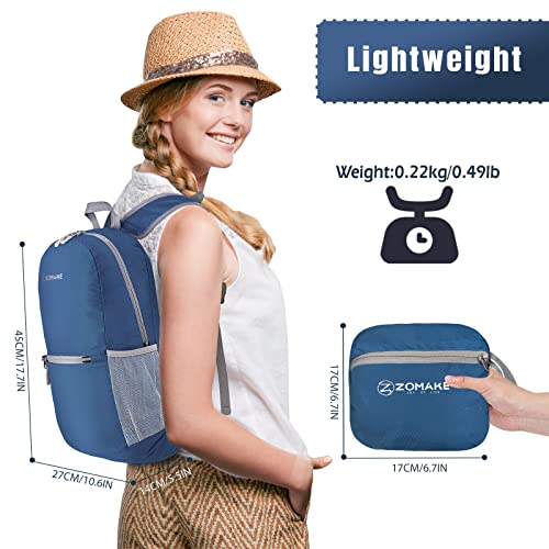 ZOMAKE Lightweight Packable Backpack, Foldable Small Travel Day Pack - color: B-royal Blue
