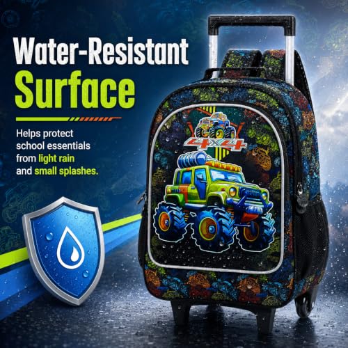 gxtvo Kids Rolling Backpack, Roller Wheels Boys Bookbag, Wheeled Suitcase Elementary School Bag-3PCS Dinosaur/Unicorn/Mermaid - color: Uv Printing Car Rolling Backpack
