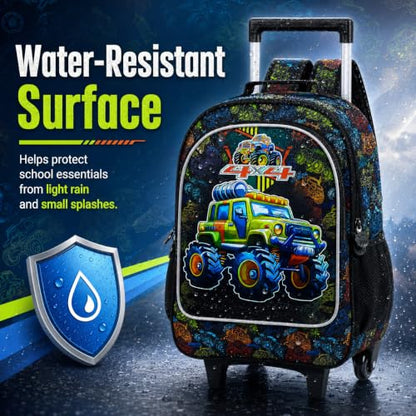 gxtvo Kids Rolling Backpack, Roller Wheels Boys Bookbag, Wheeled Suitcase Elementary School Bag-3PCS Dinosaur/Unicorn/Mermaid - color: Uv Printing Car Rolling Backpack