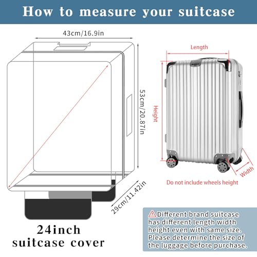 Yotako Upgraded Zippered Clear PVC Suitcase Cover, 24 Inch Luggage Covers for Suitcase Luggage Protector Cover 24''