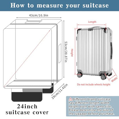 Yotako Upgraded Zippered Clear PVC Suitcase Cover, 24 Inch Luggage Covers for Suitcase Luggage Protector Cover 24''