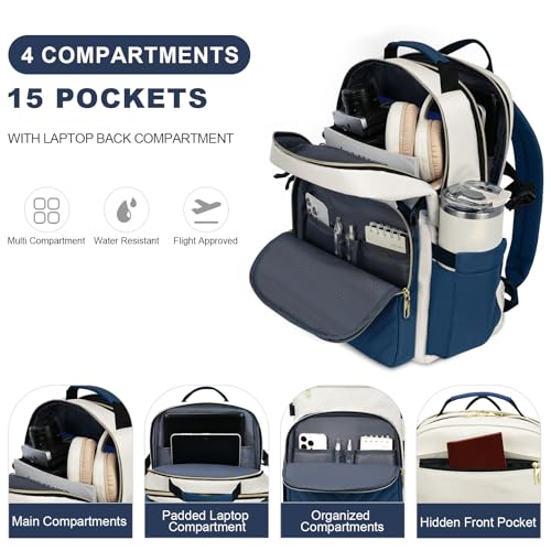 VANKEAN 18 Inch Laptop Backpack for Women Large Capacity - color: Beige-haze Blue, size: 18 Inch