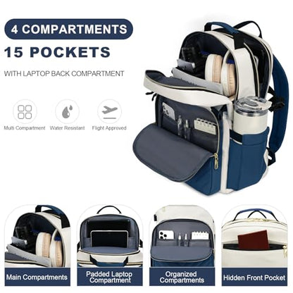 VANKEAN 18 Inch Laptop Backpack for Women Large Capacity - color: Beige-haze Blue, size: 18 Inch