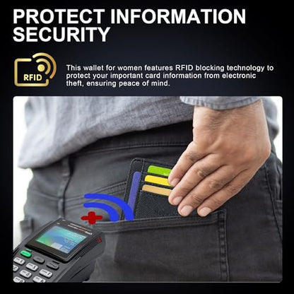Hoewina 남성용 슬림 지갑, 신용 카드 홀더 지갑, 미니멀리스트 디자인 - RFID 차단 전면 포켓 가죽 얇은 지갑 남성 및 여성용, A-크로스 피치 파우더, 미니멀리스트 - color: A-크로스 피치 파우더