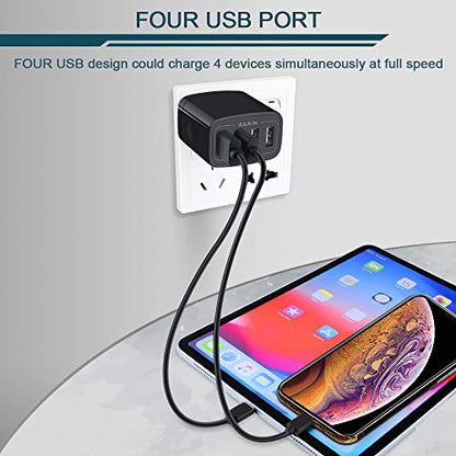 Wall Charger, USB Charger Adapter, AILKIN 4.8A 4Multi Port Fast Charging - color: Black