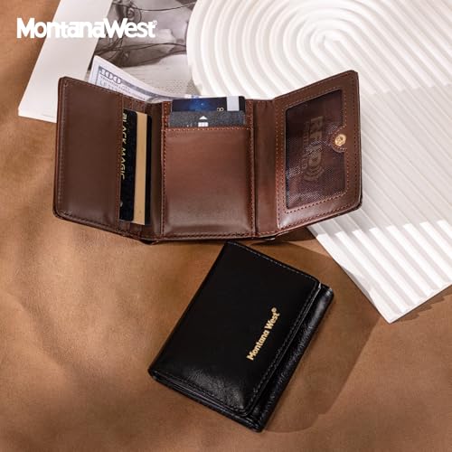 Montana West Wallet Women Small Trifold Wallet RFID Blocking Minimalist Wallets with ID Window - color: Coffee