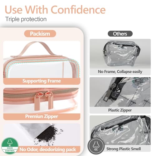 PACKISM Clear Makeup Bag Travel - TSA Approved Toiletry Bag, 2 Rose Pink - color: 01 Elegant Rose Pink, size: Full Vacation (Mixed Sizes)