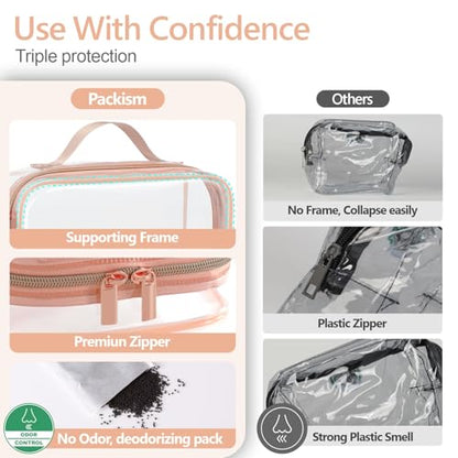 PACKISM Clear Makeup Bag Travel - TSA Approved Toiletry Bag, 2 Rose Pink - color: 01 Elegant Rose Pink, size: Full Vacation (Mixed Sizes)