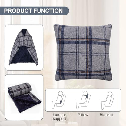 forestfish Wearable Blanket Compact Pillow 2-in-1, Lap Blanket Poncho with Button Plaid Throw Cushion for Home Office Sofa - color: Smoke Gray