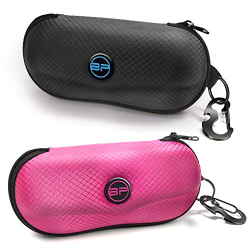 BLUPOND Sunglasses Case Semi Hard EVA Shell with Metal Hanging Hook Belt Clip Sun Glasses Storage - color: Black/Pink
