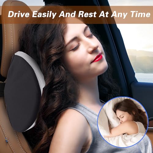 Cozy Car Headrest Pillow, Car Neck Pillow for Driving with Adjustable Strap - color: Silver