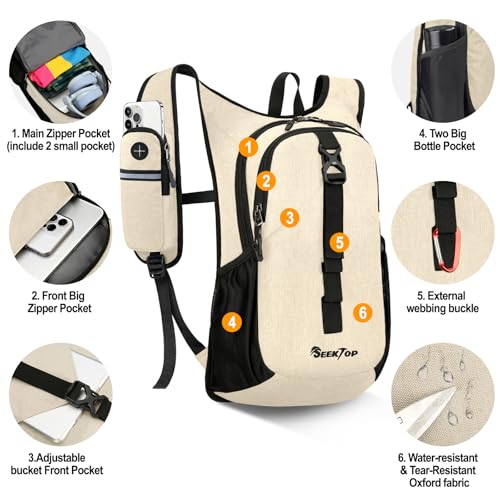 Seektop 15L Small Hiking Backpack for Women Men, Lightweight Hiking Daypack - color: Beige, size: 15L