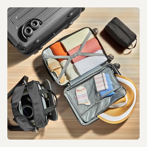 Amazon Basics 4-Piece Luggage Set, Hardside Suitcases with Spinner Wheels, 22" Carry On & 28" Checked, Tote Bag & Travel Bag, Black - color: Black, size: 4-Piece Luggage Set
