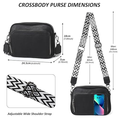 TANTOMI Crossbody Bags for Women Vegan Leather Travel Purses and Handbag - color: Black