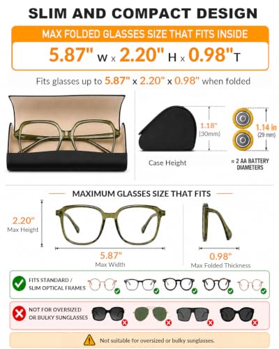 Payne Glasses Slim Glasses Case, Reading Glasses Case - color: Black - 2 Pack
