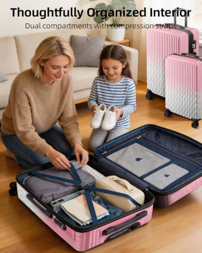 Checked Luggage, 24 Inch Expandable with Spinner Wheels, TSA Lock, Lightweight Travel Suitcase with Large Capacity - color: Blush Cloud, size: 24inch
