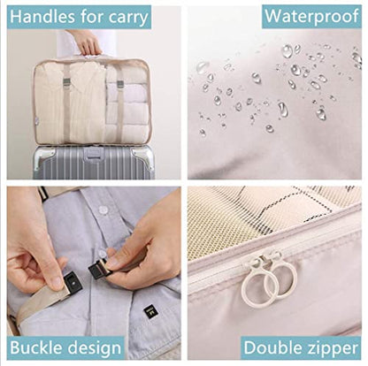 Luggage Packing Organizers Packing Cubes Set for Travel (white cactus) - color: white 8pc