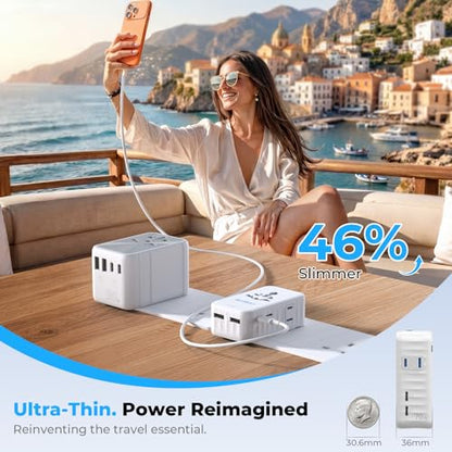 Aura 70W International Travel Adapter, 6-in-1 Universal Wall Charger - color: Arctic White, size: 70W