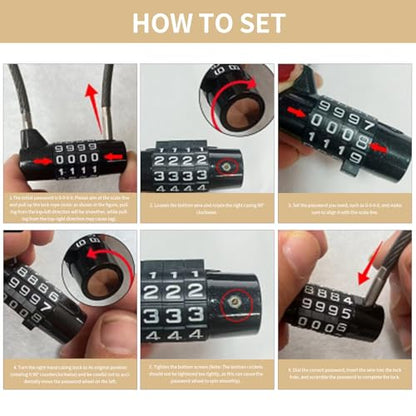 4-Digit Combination Cable Lock, Resettable Steel Cable
