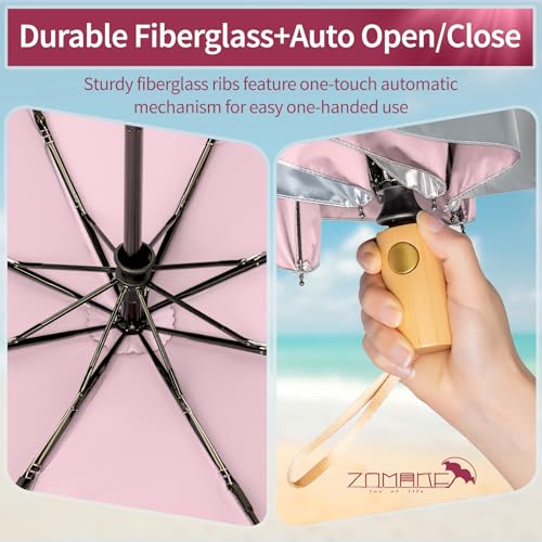 ZOMAKE UV Umbrella for Sun Protection, Travel Compact Sun Umbrellas 46Inch - color: B:Silver,Pink a