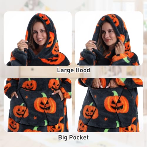 Moinlizy Oversized Wearable Blanket Hoodie for Women Men - color: Grey Pumpkin