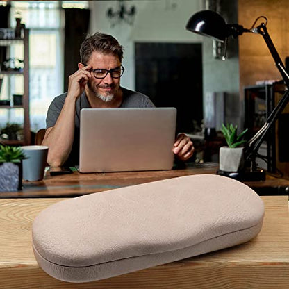 MyEyeglassCase Men's Medium Glasses Case - Classic Eyeglasses Hard Shell Holder, Elegant Easy Open Lip with Pouch and Cloth - color: Light Grey