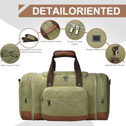 Litvyak 50L Canvas Duffle Bag for Travel Weekender Gym Overnight Carry-on - color: Army Green
