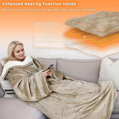 Catalonia Heated Blanket with Sleeves, Wearable Electric Throw for Adults - color: Camel