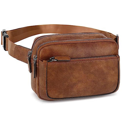 Fanny Packs for Women, Large Vegan Leather Waterproof Belt Bag, Brown - color: Brown