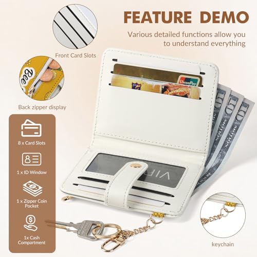 Women Wallet, RFID Blocking Bifold PU Leather Wallet, Small Slim Compact Purse with Clear ID Window & Zipper Coin Pocket, Credit Card Holder for Ladies,1 ID window 8 Card Slots,Bees - color: Bees