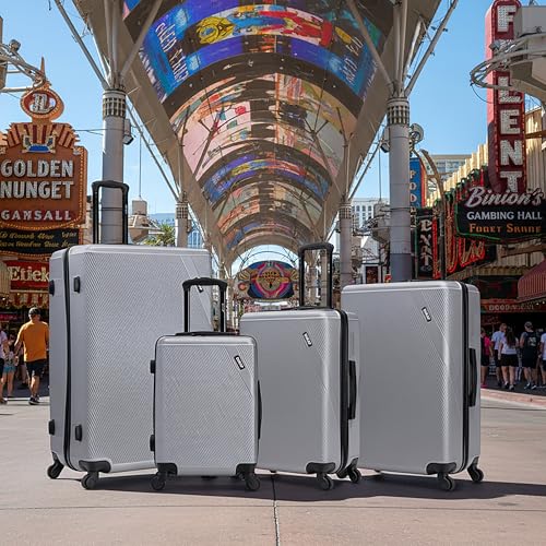 DUKAP DISCOVERY 4-Piece Hardside Spinner Luggage Set 20/24/28/32in Durable - color: Silver, size: 4 Piece Set